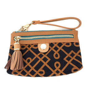 SPARTINA Mareena Tassel Wristlet Black Brown Linen & Lthr Gold Hwr